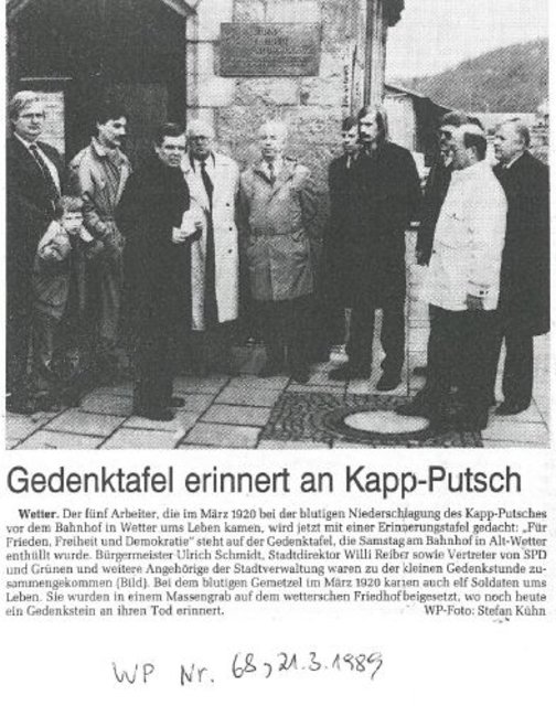 Gedenktafeleinweihung am Bahnhof Wetter/Ruhr 1989