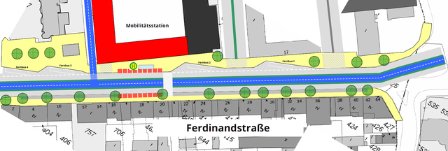 Ferdinandstraße mit Fernbushalten und Radschnellweg