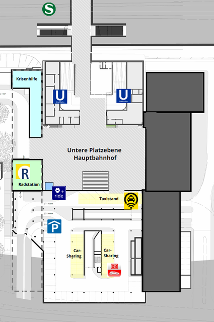Mobilitätsstation, untere Ebene, Höhe Hauptbahnhof Südausgang