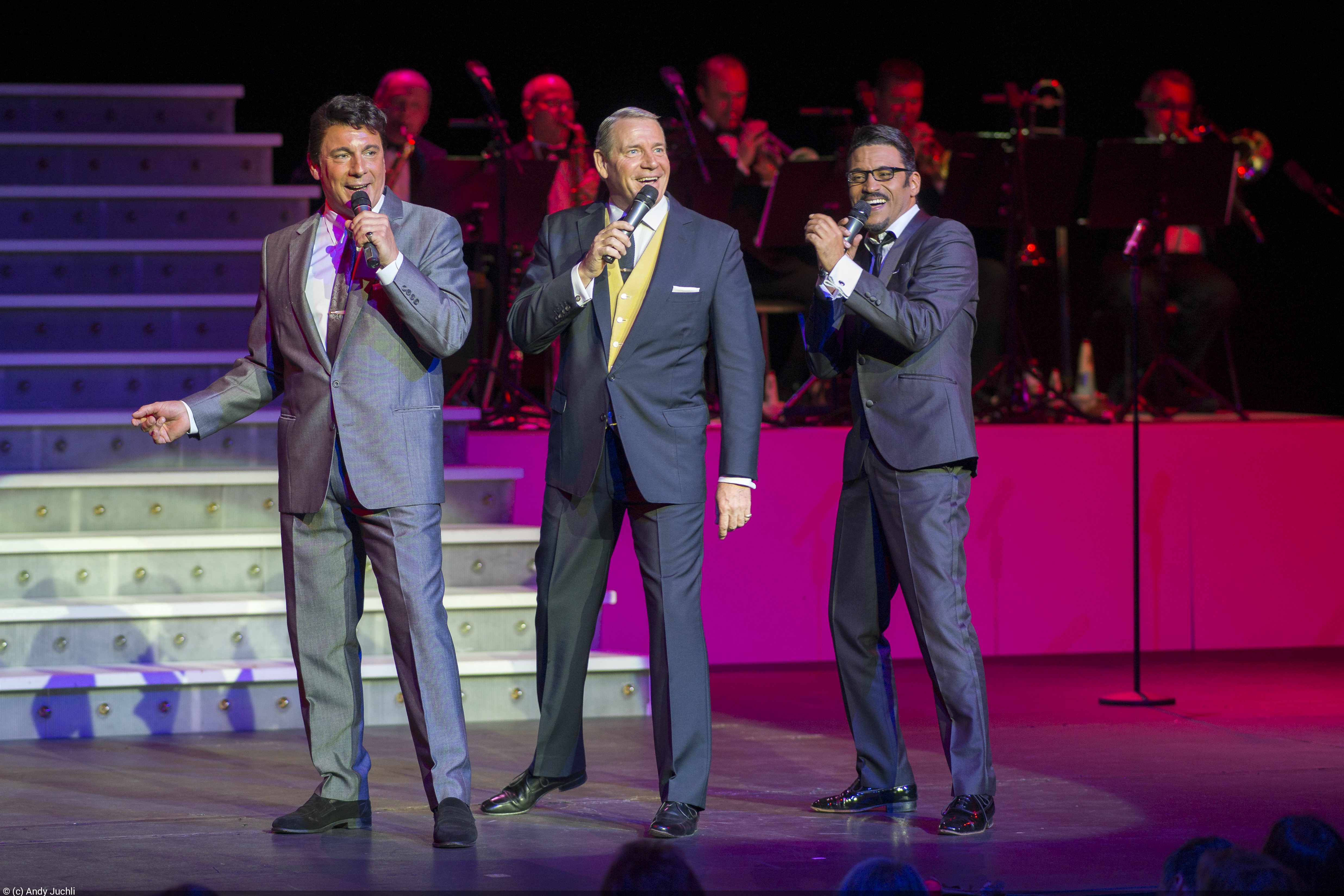Sinatra and Friends: Mark Adams (Dean Martin), Stephen Triffit (Frank Sinatra) und George Daniel Long (Sammy Davis Jr).