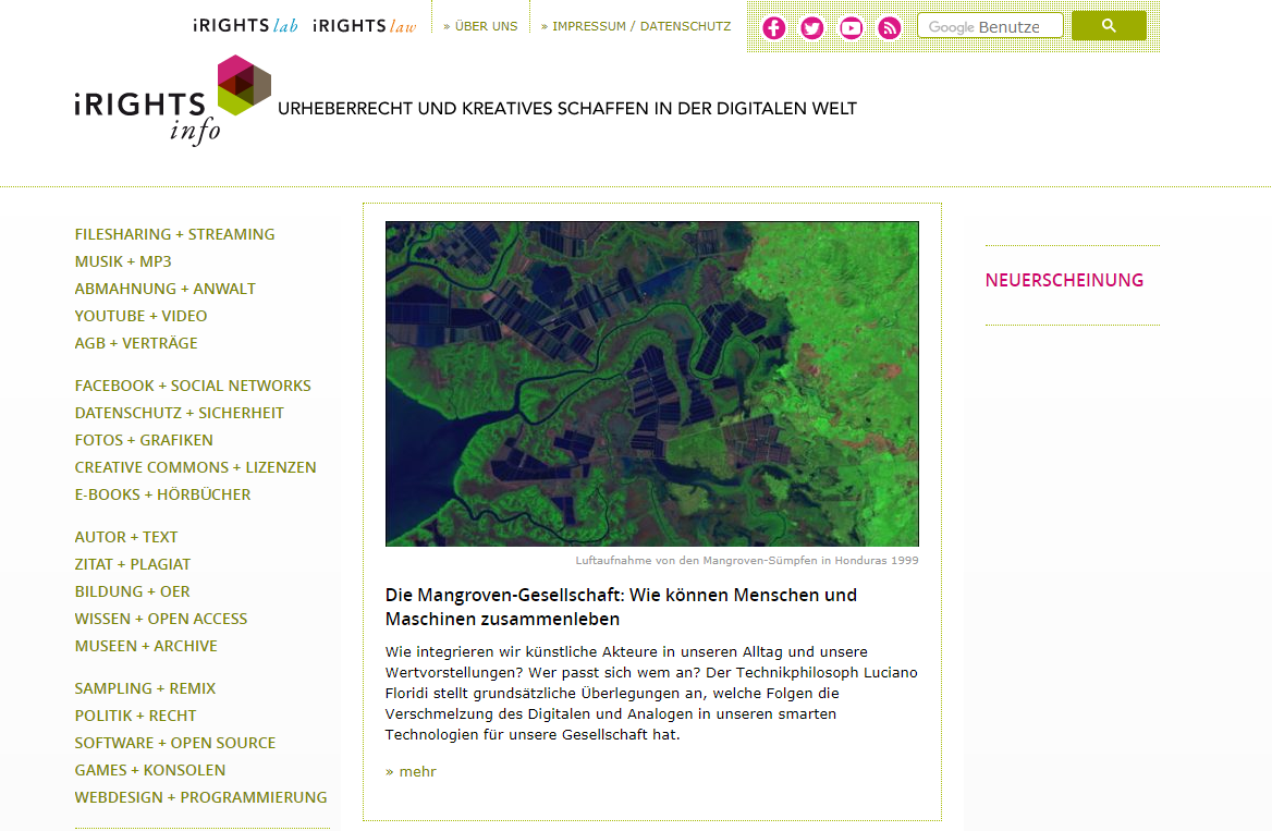 iRights.info - Informationsplattform und Online-Magazin.
Urheberrecht, was erlaubt und was verboten ist.