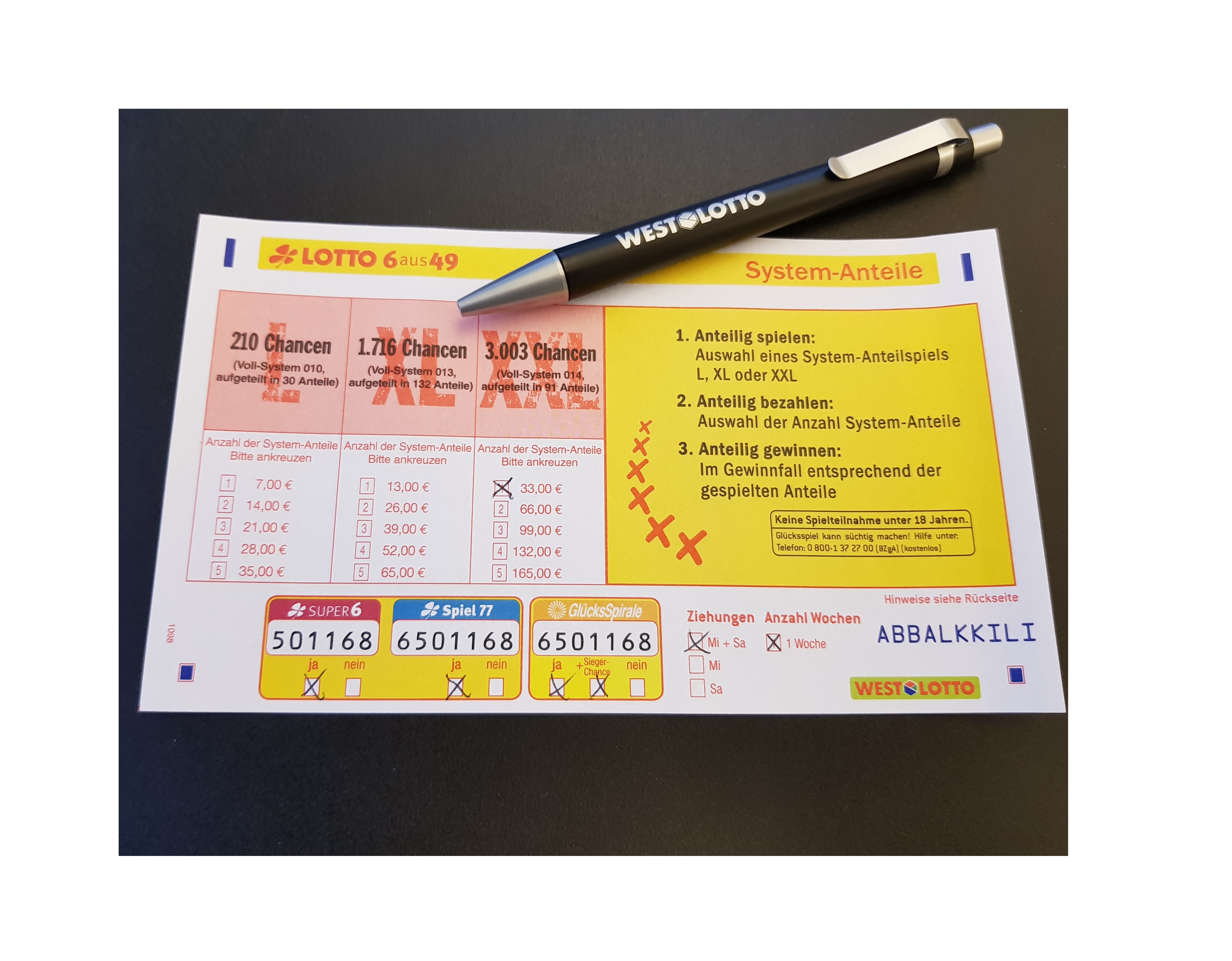 Mit einem Lotto-Anteilsschein den Jackpot knacken: Ein Lottospieler aus NRW hat im Dezember insgesamt 1.088.511,90 Euro auf diesem Wege gewonnen – und zwar mit dem System-Anteil XXL. Dieser basiert auf dem Voll-System 014, bei dem 14 Zahlen angekreuzt werden können und das 3003 Gewinnchancen bietet.