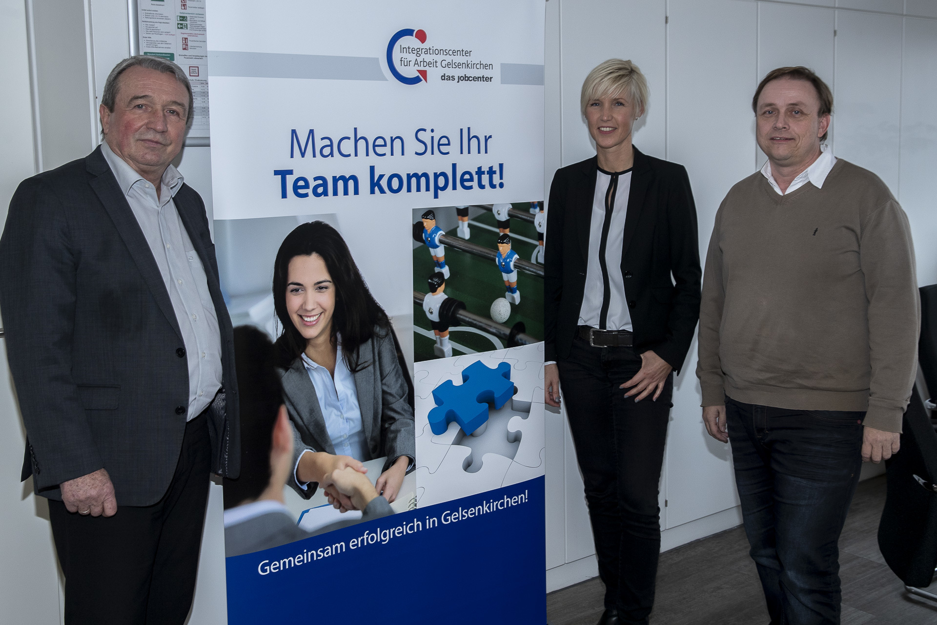 Dirk Sußmann, Geschäftsführer des Jobcenters, Svenja Steidele, Leiterin Arbeitgeberservice, und Dirk Groß, Teamleiter der Koordinierungsstelle, hoffen auf viele neue, bleibende Stellen.