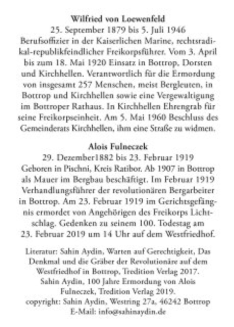 Postkartenaktion
Keine Straße für Rechtsradikale !
Umbenennung zur Alois-Fulneczek-Straße
Dem Kumpel eine Straße !