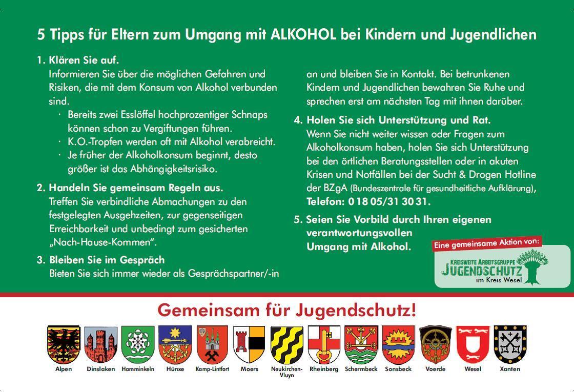Fünf Tipps für Eltern zum Umgang mit Alkohol bei Kindern und Jugendlichen.