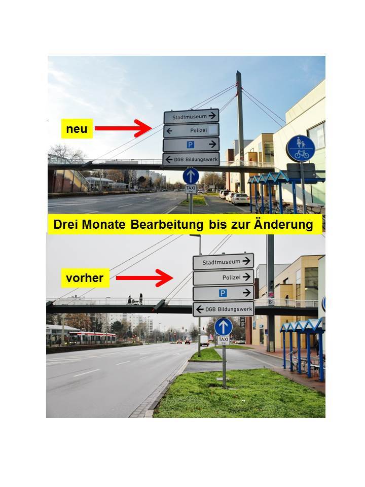 Das Hinweisschild zur Polizei an der Martin-Luther-Straße