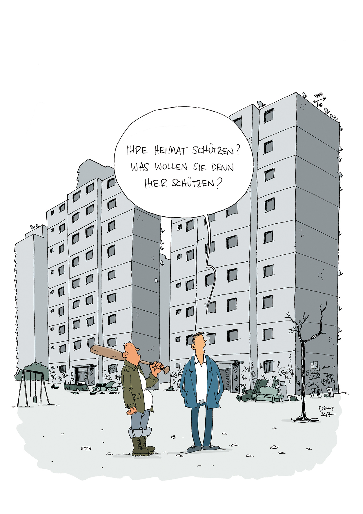 Die neue Ausstellung regt zum Nachdenken an. Zeichnung: Denis Metz