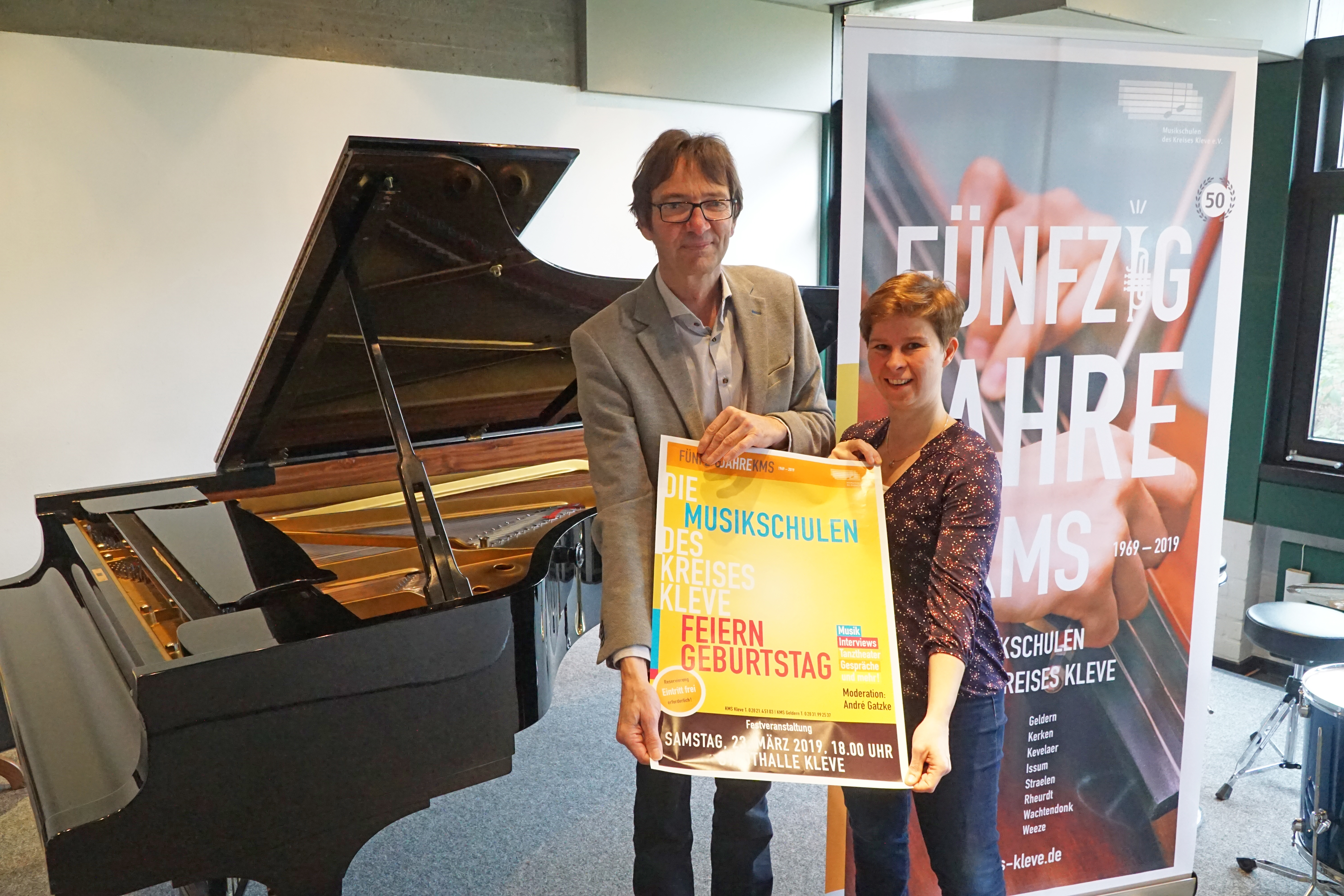 Thomas Dieckmann und Anne Giepner freuen sich auf das Jubiläum der KMS Kleve. Foto: Tim Tripp