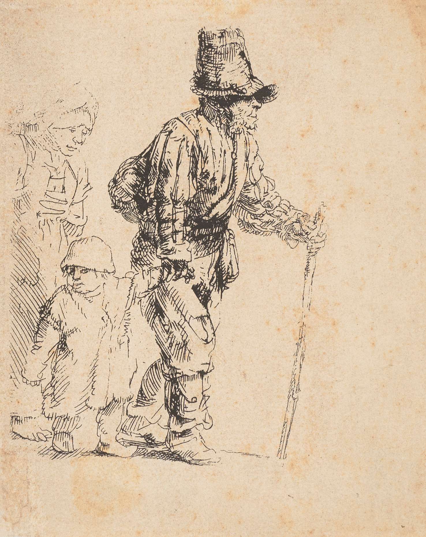 Kunstmuseum Gelsenkirchen Die Grafik zeigt „Mann mit Frau und Kind“ von Rembrandt van Rijn von etwa 1630.