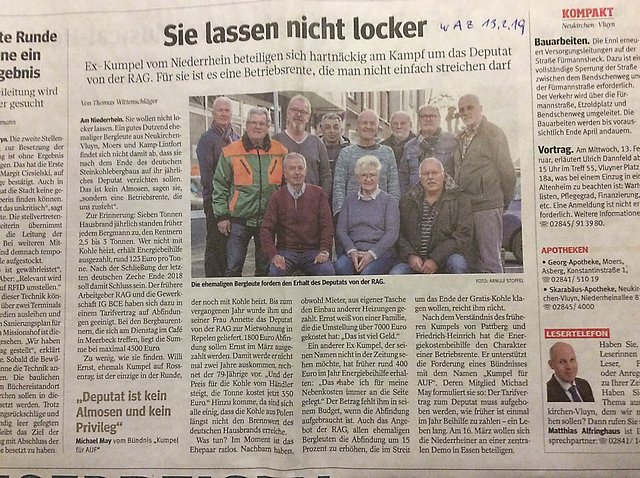 Die WAZ in Neukirchen-Vluyn berichtet sachlich über den Kampf um das Deputat.