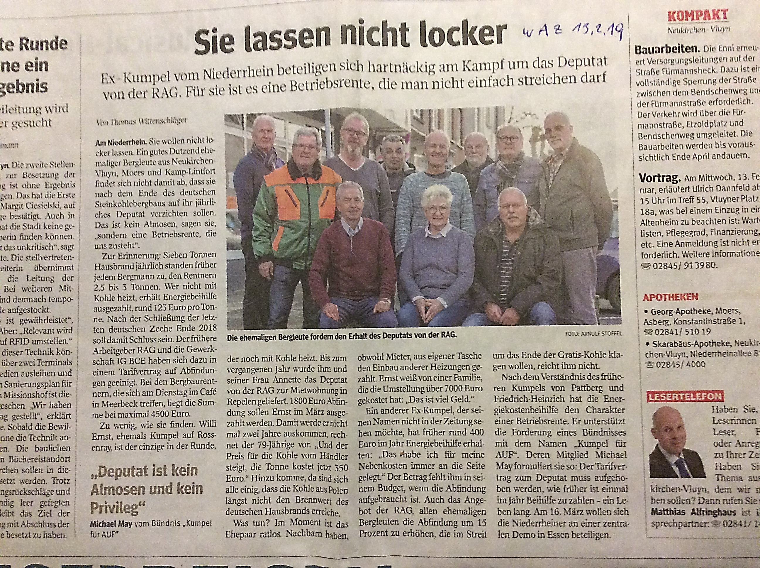 Die WAZ in Neukirchen-Vluyn berichtet sachlich über den Kampf um das Deputat.