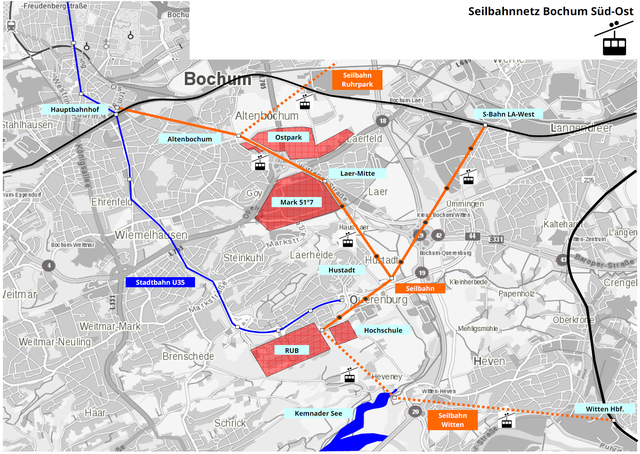 Seilbahnnetz Bochum Süd-Ost