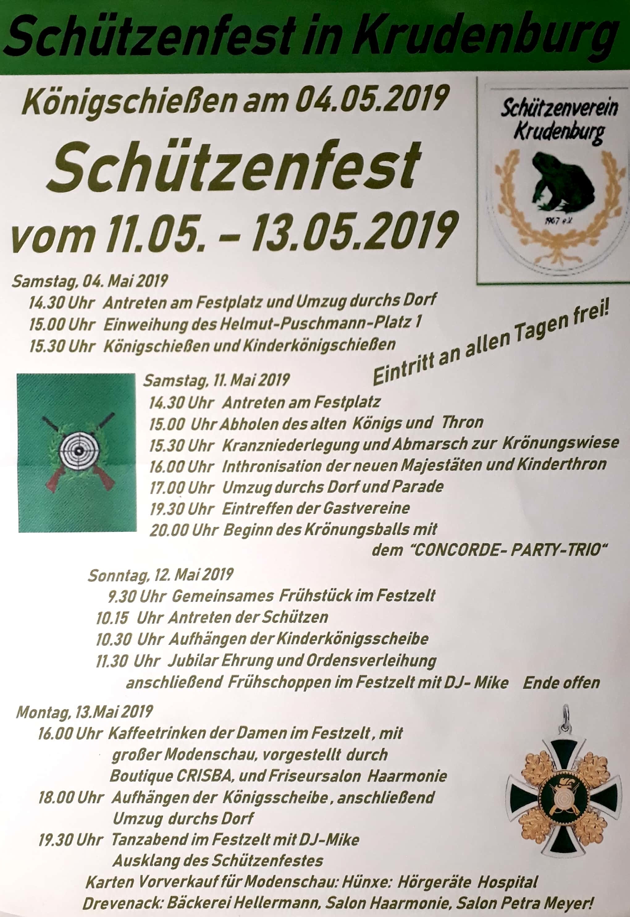 Detailliertes Programm des Schützenfestes.