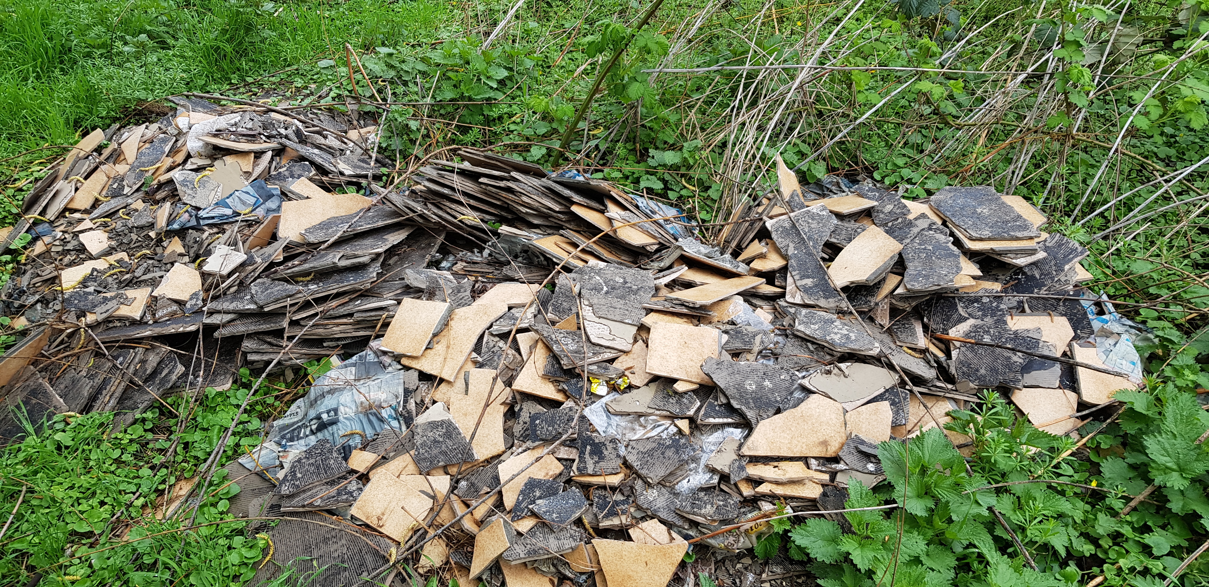 Auch diesen wild entsorgten Bauschutt, Altfliesen, entdeckten die fleißigen Müllsammler bei ihrer Aktion.