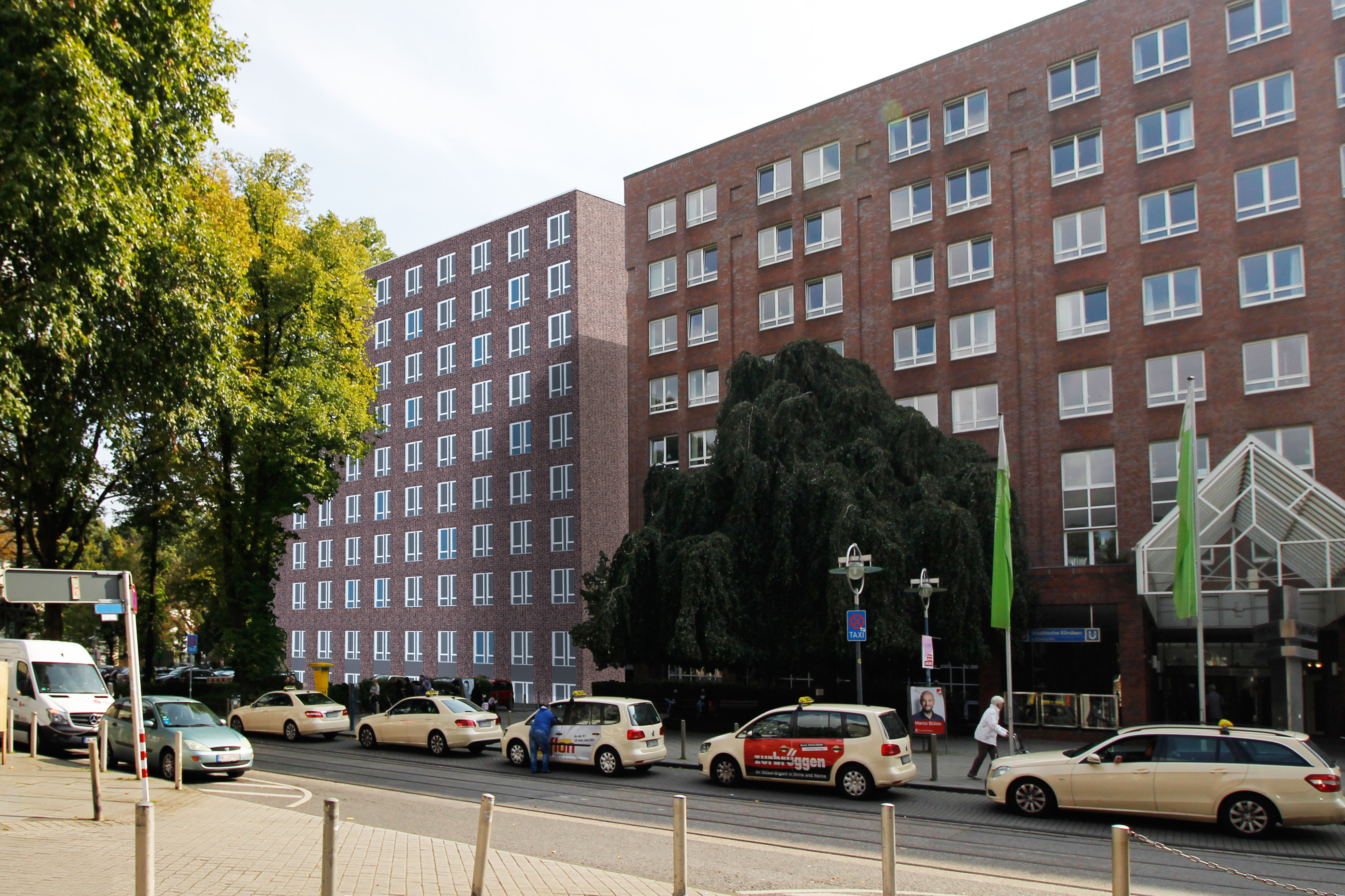 Zukunftsvision: In zweieinhalb Jahren soll es nach dieser Computer-Visualisierung des Anbaus so an der Beurhausstraße aussehen.