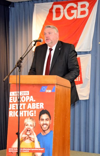 Norbert Sperling, Vorsitzender des DGB-Kreisverbandes Recklinghausen, war als Gastredner im Alten Rathaus.