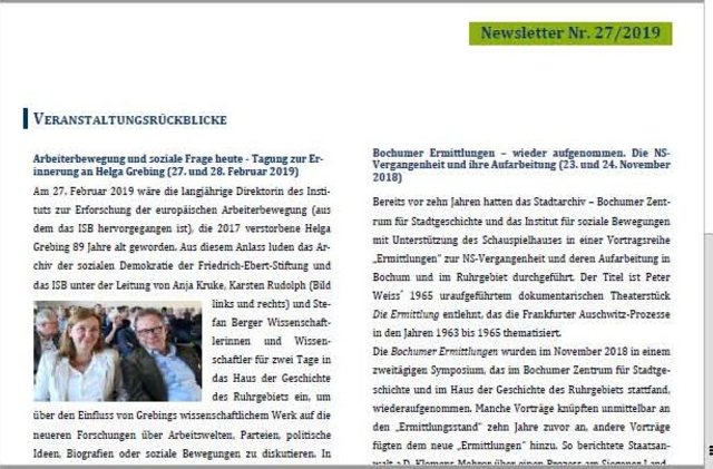 Newsletter-Ausschnitt 27/2019 vom HGR in Bochum
