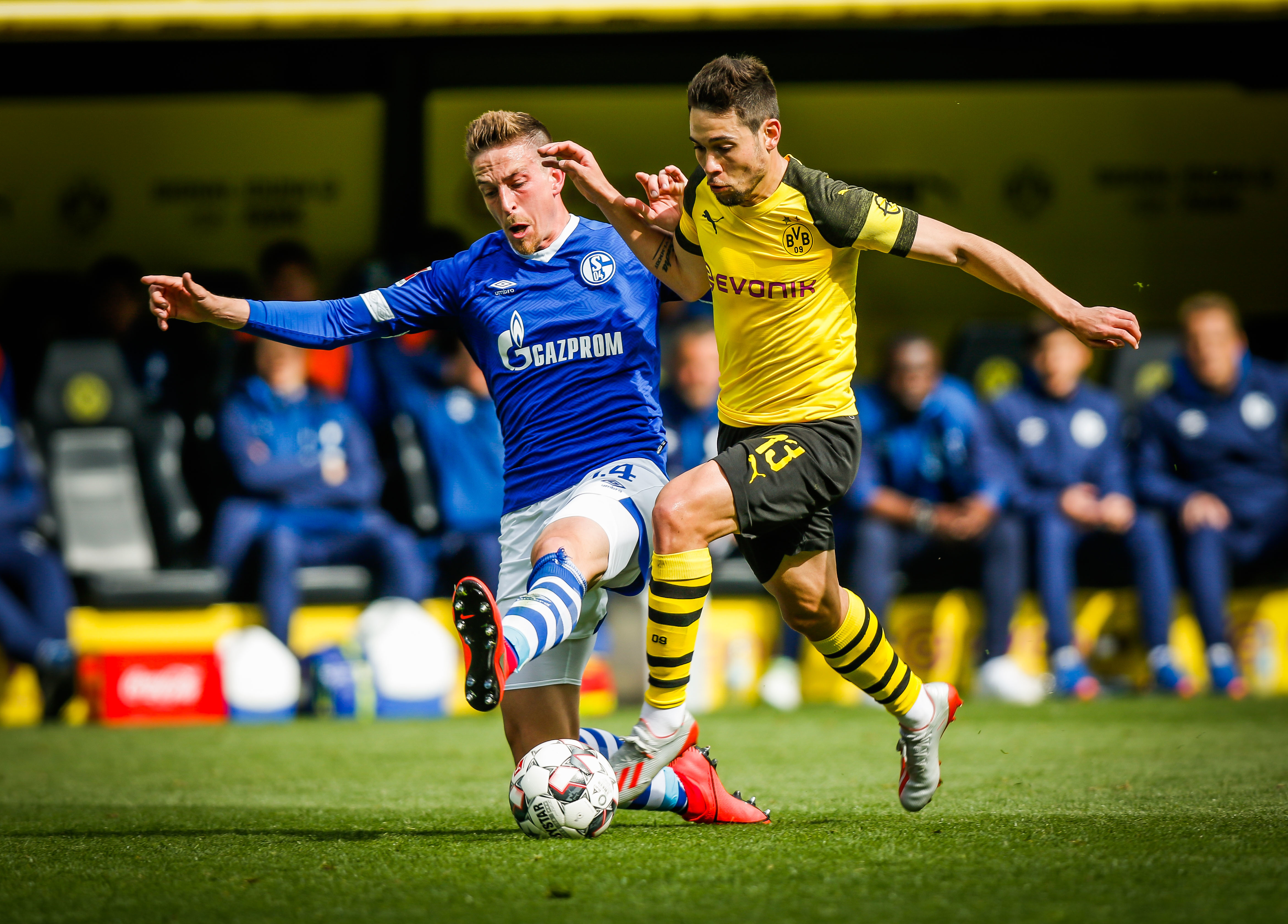 Schalke und Bastian Oczipka (l.) könnten den Klassenerhalt perfekt machen, während Raphael Guerreiro und der BVB noch Hoffnungen auf die Meisterschaft haben.