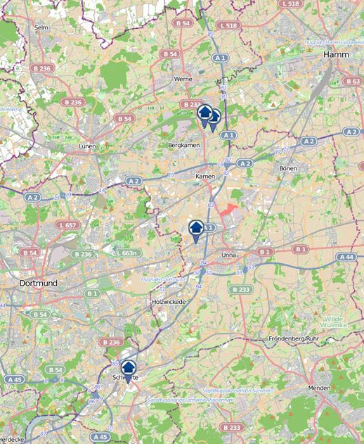 Der "Einbruchsradar" gibt einen Überblick über Einbrüche, die sich innerhalb einer Woche im Zuständigkeitsbereich der Kreispolizeibehörde zugetragen haben. Grafik: Polizei NRW Kreis Unna