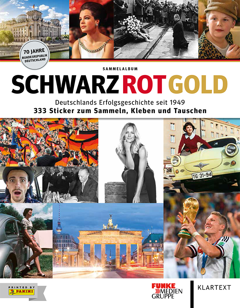 So sieht das Cover des Panini-Albums "Schwarz Rot Gold" aus. 70 Jahre Grundgesetz sind der Anlass zu diesem Werk.