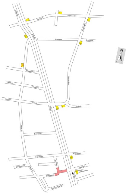 Mit dem Auto ist die Weberstraße in der Zeit der Sperrung nur über die Kirchstraße zu erreichen. Foto: Stadt GE