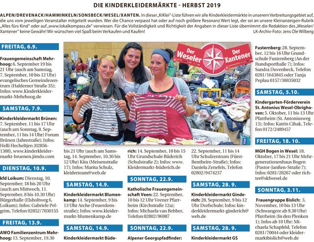 Diese "KiKlei"-Liste Herbst 2019 können Interessierte gerne als pdf-Datei in der Redaktion anfordern. Senden Sie dazu eine E-Mail mit Ihrer Anfrage an: redaktion@derweseler.de