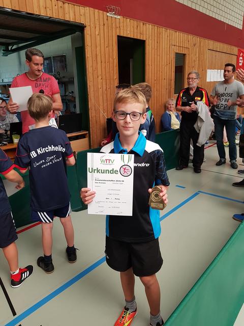 Spielt in der J13KL: Levi Wischnewski. Bei der Kreismeisterschaft 2019 in Hervest Dorsten belegte er den 3. Platz.