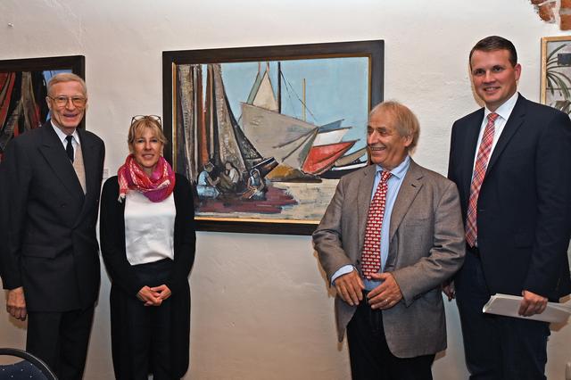 Das Foto zeigt Graf Ferdinand von Merveldt, Kunsthistorikerin und Kuratorin Dr. Dagmar Kronenberger-Hüffer, Museumspädagoge der Hamburger Kunsthalle, Gründungs- und Vorstandsmitglied im Forum für Künstlernachlässe, Thomas Sello und Bürgermeister Tobias Stockhoff, der ein Grußwort sprach. | Foto: Bludau