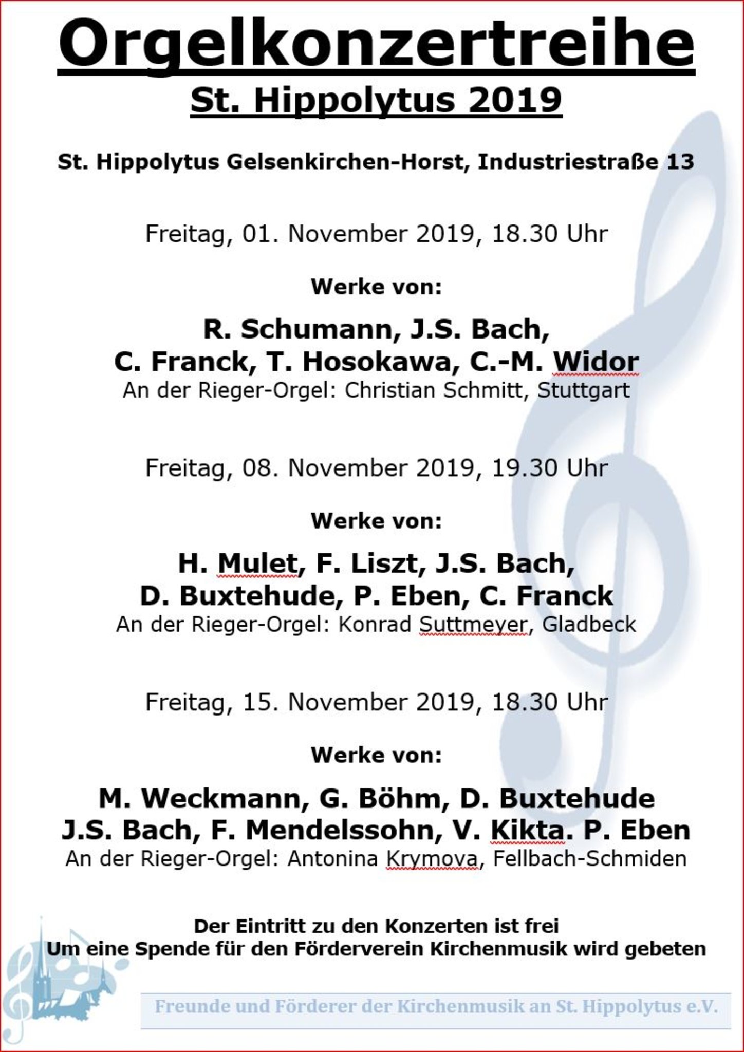 Konzert in St. Hippolytus Orgelkonzertreihe St. Hippolytus 2019