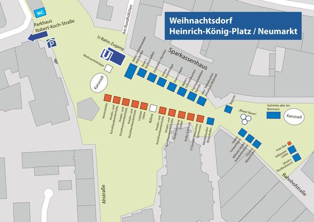 So sieht die Verteilung der Hütten auf dem Gelsenkirchener Weihnachtsmarkt ab übermorgen aus. Lageplan: SMG