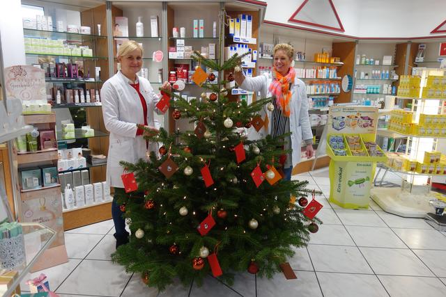 Wie im Vorjahr hoffen auf eine wunderbare Wunscherfüllung Dana Zarinfar und Steffi Ziegler - mit dem Wünsche-Baum, Markt Apotheke. | Foto: Schattberg