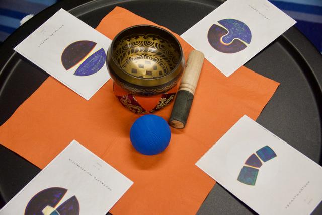 Klangschale, blauer Ball und ein paar Leitfragen - mehr braucht es nicht, um ein gutes Gespräch in Gang zu bringen. | Foto: Sonja Mersch