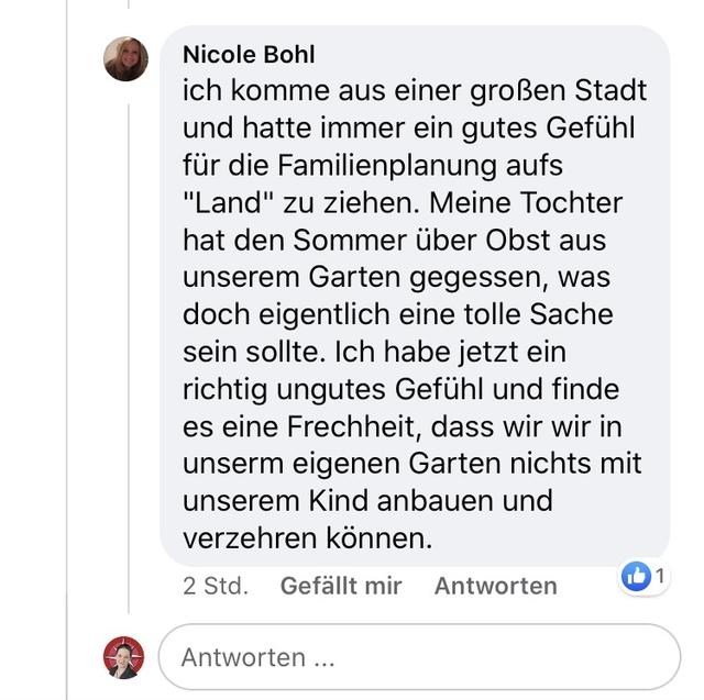 Nicole Bohl teilt auf facebook ihre Sorgen.