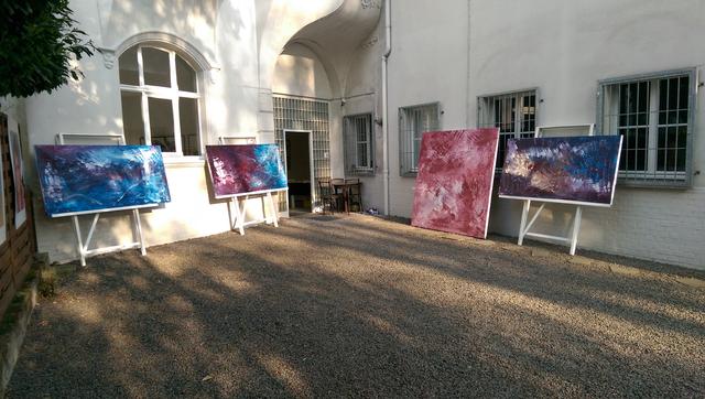 Malerei von Aliv Franz im Innenhof des Atelierhauses in der Villa Schmitz-Scholl (später auch Nedelmannhaus) in der Ruhrstraße 3 / Ecke Delle - Ruhranlage in der Stadtmitte der Kunststadt Mülheim an der Ruhr | Foto: Mülheimer Kunstverein und Kunstförderverein Rhein-Ruhr KKRR