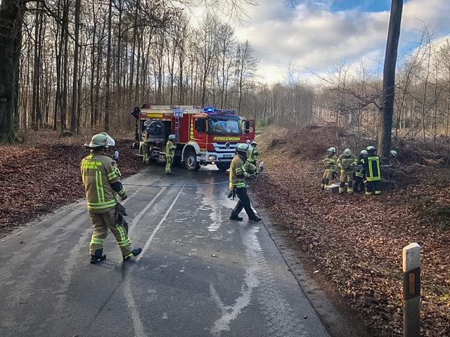 Die Mendener Feuerwehr musste den Wagen mit einer Seilwinde wieder auf die Straße ziehen.