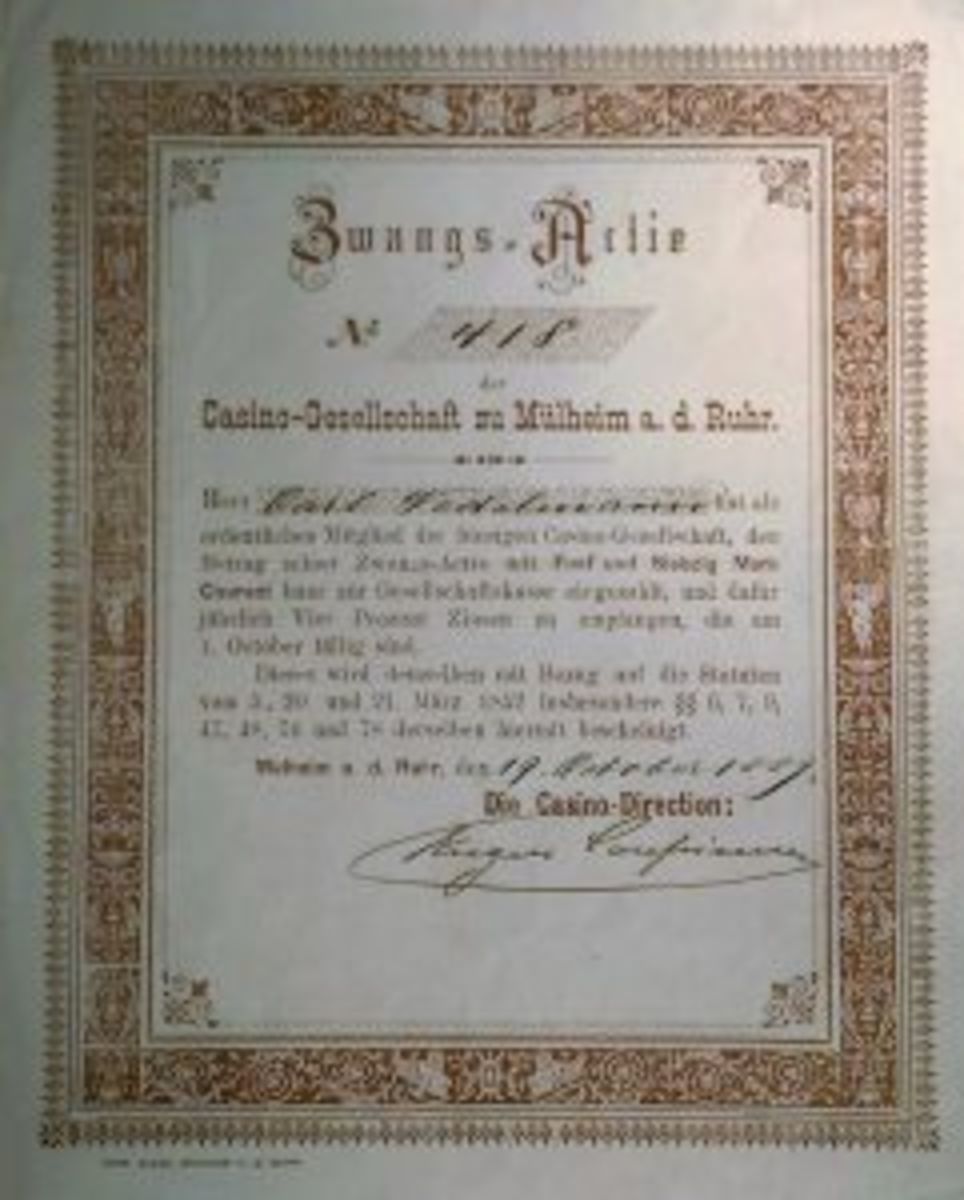 Aktie zur Errichtung des CASINO-Gebäudes durch die Mülheimer Casinogesellschaft | Foto: Mülheimer Künstlerbund - MKB - Ruhrstraße 3