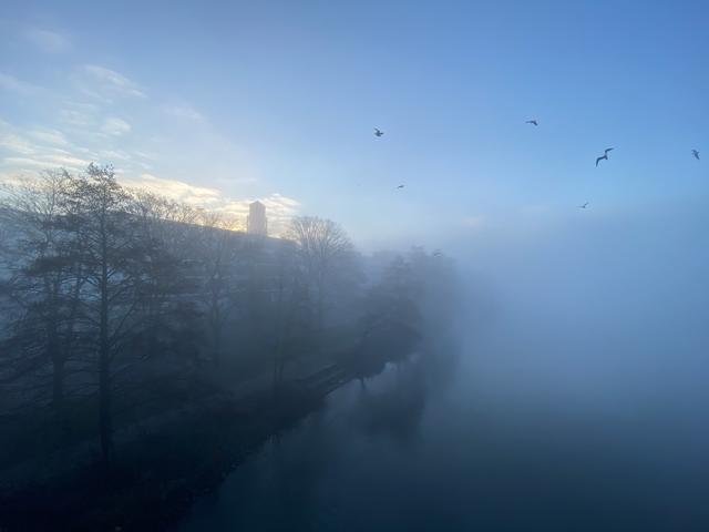 Nebliges Mülheim, fotografiert von Dawei Xu: Einer von fünf Lokalkompass-Schnappschüssen, die bis zum nächsten Freitag in Essen auf der großen Funke-Newswall zu sehen sind.