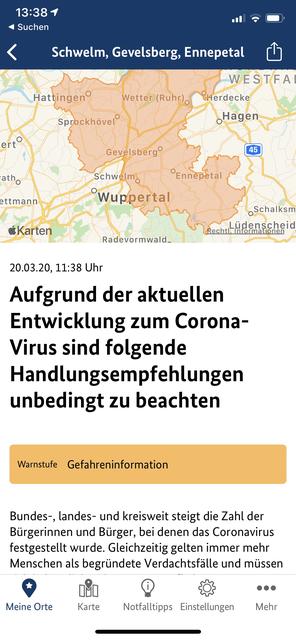 Screenshot aus der Warnapp NINA