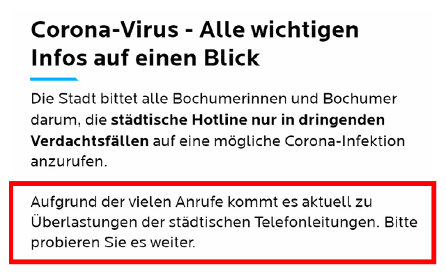 Screenshot, Corona-Info-Seite der Stadt Bochum vom 21.03.2020