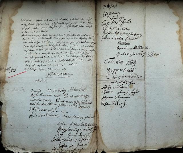 Beschwerdeschreiben vom 16. März 1801 von Einwohnern der Freiheit Wetter wegen des Nachtwächterdiensts, letzte Seiten mit den eigenhändigen Unterschriften.