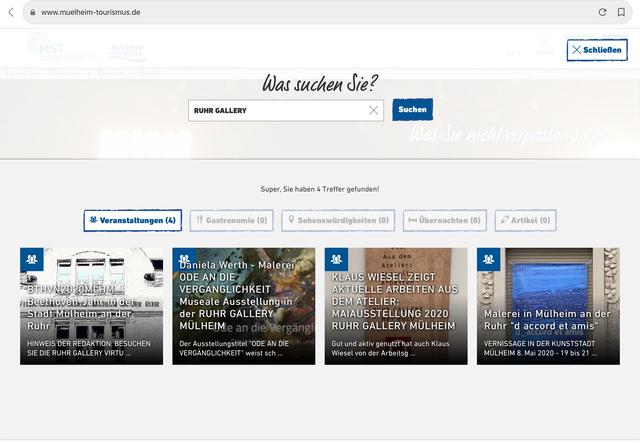 Gute Suchfunktion auf der Webseite "Mülheim Tourismus" nicht nur für Touristen