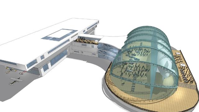 Die WDL plant Neubauten, die bestehende Luftschiffhalle soll mit einer transparenten Membran bespannt werden.
Grafik: WDL
