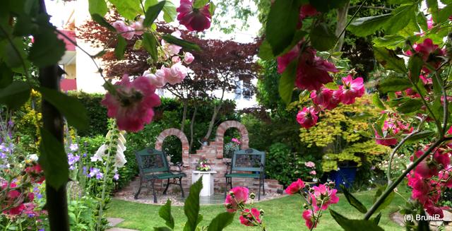 Blick aus dem Rosenspalierdurchgang...