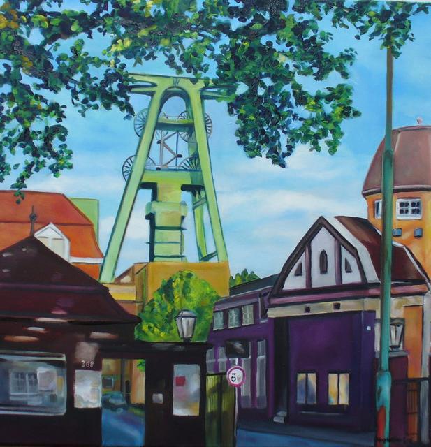So malte die Künstlerin den Standort an der Zeche Lohberg in Dinslaken im Format 60 x 60, Öl auf Leinwand.