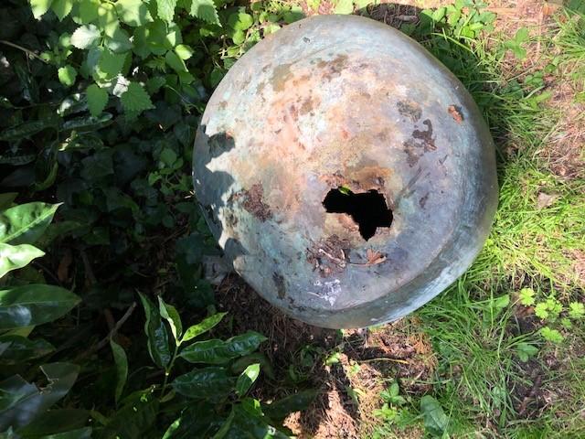 Die vierte Kastanie wurde in einem Gebüsch in der Nähe des Brunnens gefunden. Auf der Unterseite weist es starke Beschädigungen auf.
