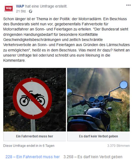 Online bei der WAP-Umfrage ist das Ergebnis nach einem Tag bereits sehr deutlich. Nur knapp sieben Prozent der Umfrageteilnehmer sprechen sich für ein Fahrverbot aus.
