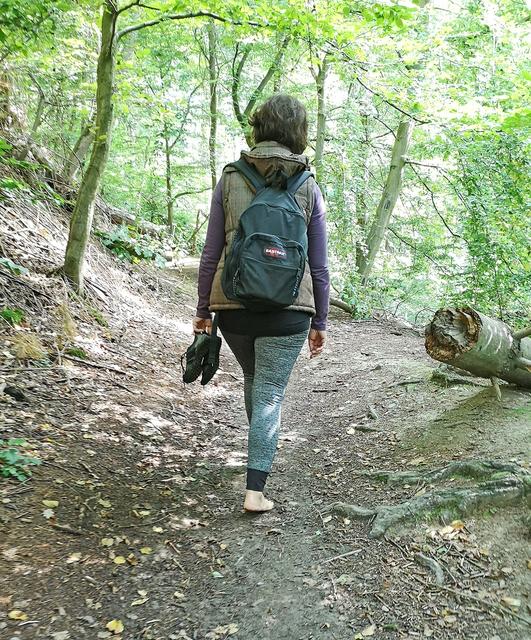 Wer möchte, kann beim "Waldbaden" barfuß über die Wege gehen und bewusster wahrnehmen, wo er hin tritt.  