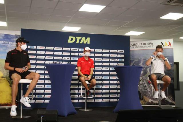 PK in Spa, v. l. Ferdinand von Habsburg, René Rast, Marco Wittmann