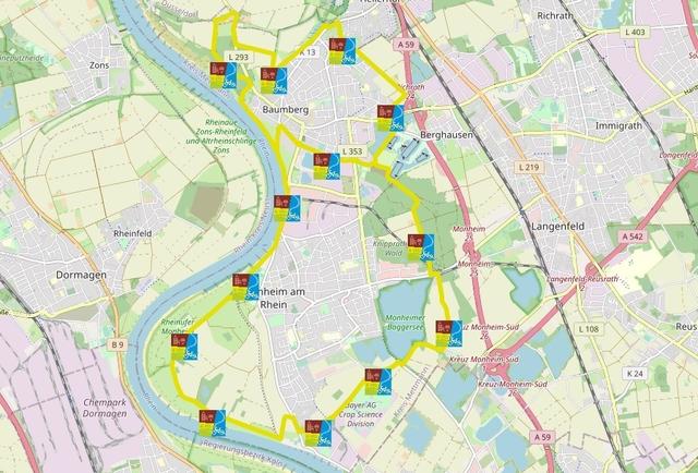 Der touristische Stadtplan unter www.monheim-entdecken.de zeigt die gesamte Strecke.