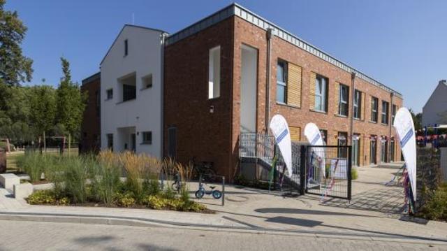 Die neue Kita Galoppi erinnert an das ehemals dort stehende Waagehaus der Horster Galopprennbahn. Bildrechte: Stadt Gelsenkirchen